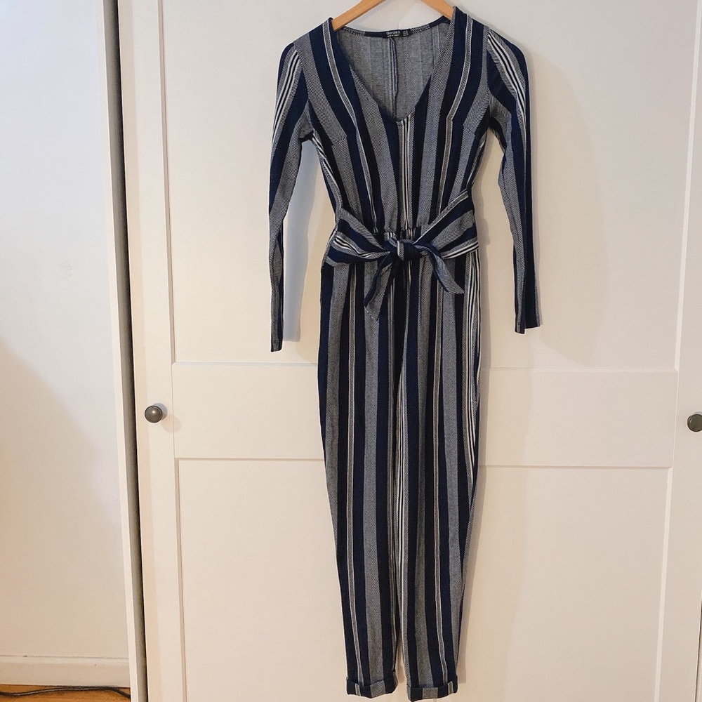 Bershka navy stripped jumpsuit